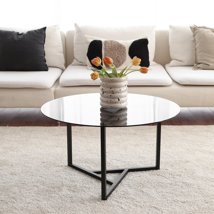 Hanah Home Trio Mesa de Centro de Cristal Templado Fume y Negro